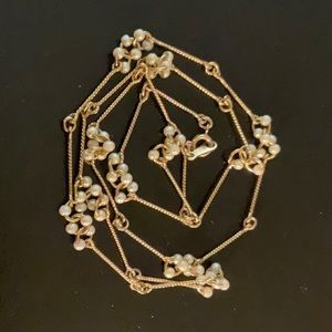 Avon Tiny Faux Pearl Bar Necklace 24" Chain Link Gold Tone Classic Vintage